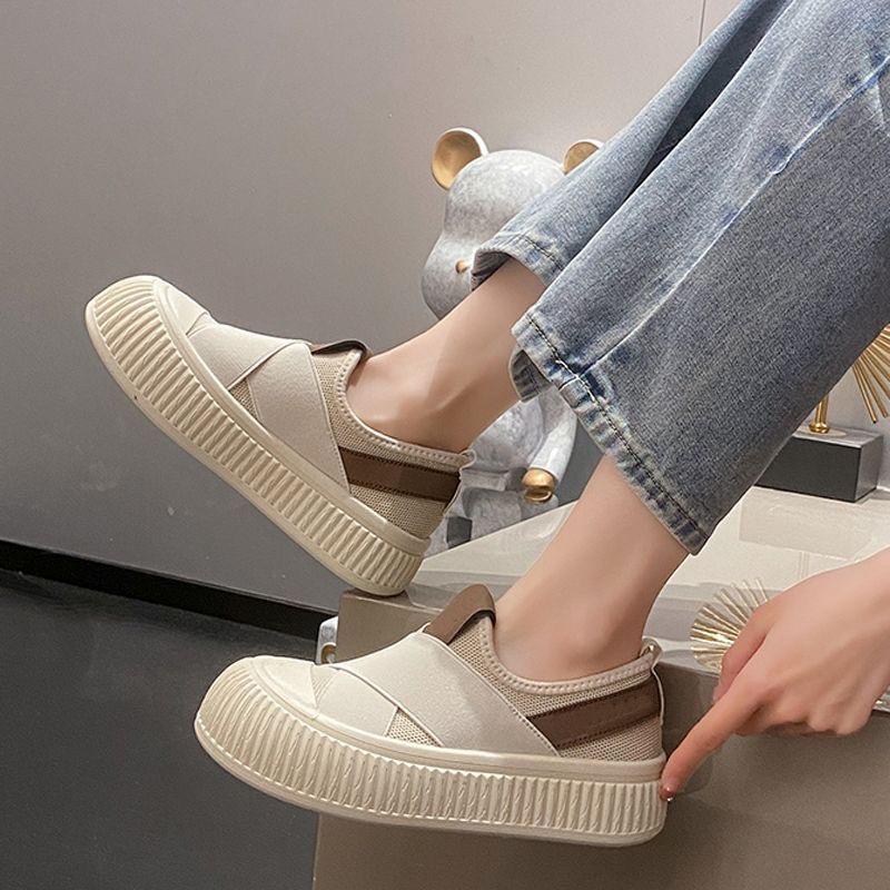 Fashion Casual Shoes for Women 2025 New Summer Breathable Mesh Biscuit Canvas Thick soled Women's Shoes Versatile Board Shoes