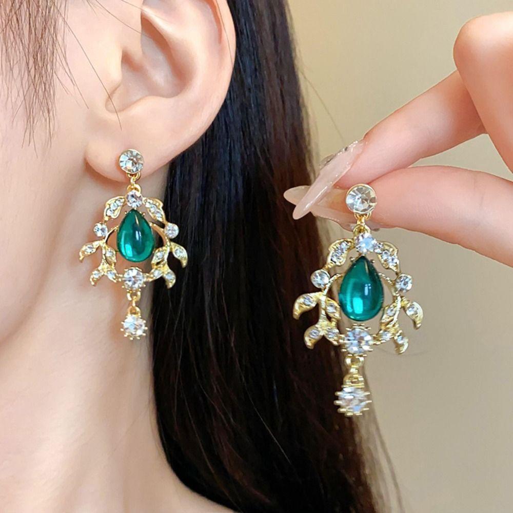 Korean Style Green Crystal Jewelry Set Multifunction Sparkling Necklace Women