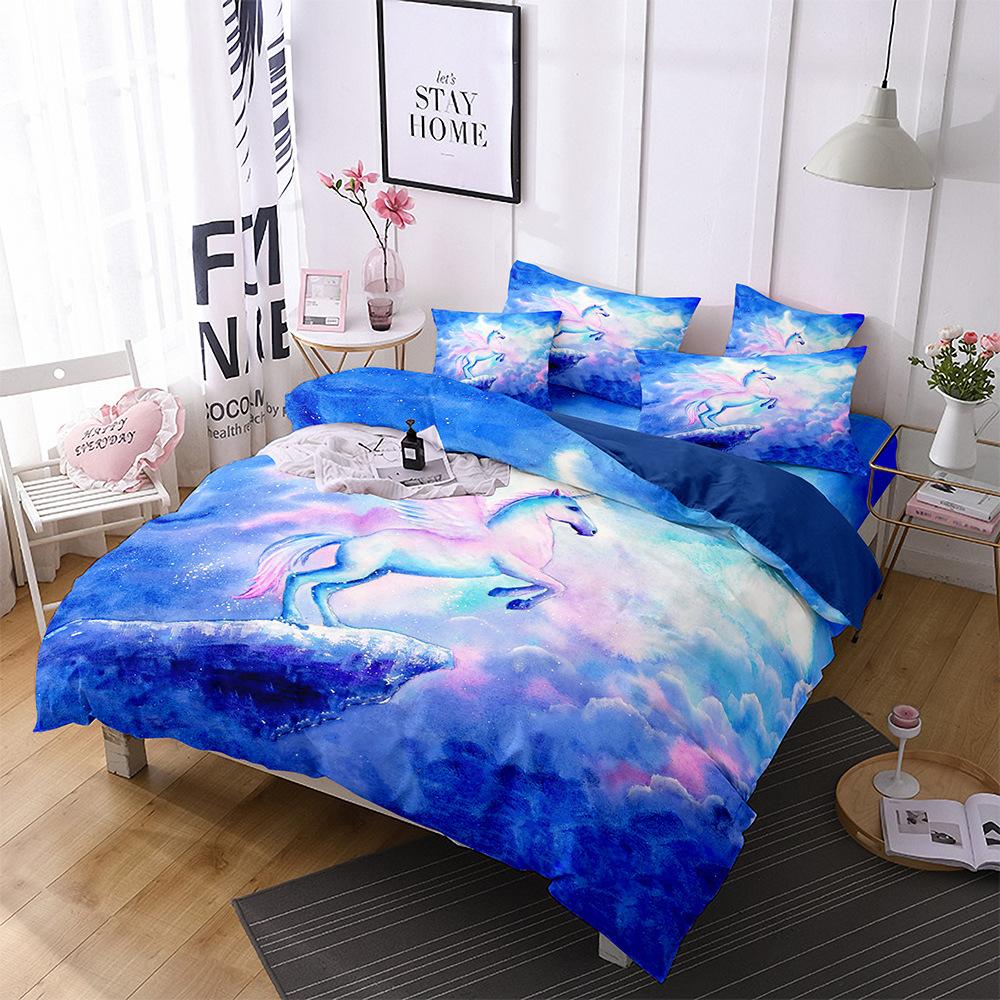 Home Textiles Rainbow Unicorn Bedding 3D Digital Printing Quilt Set Three-Piece Set