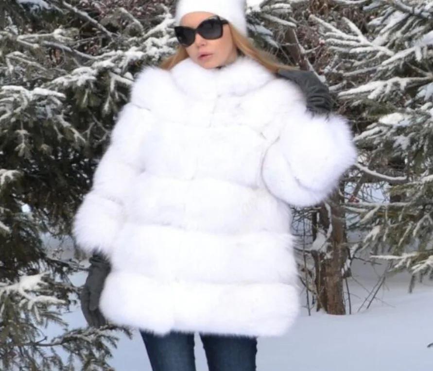 Женская шуба из искусственного меха с вставками из меха лисы на осень и зиму