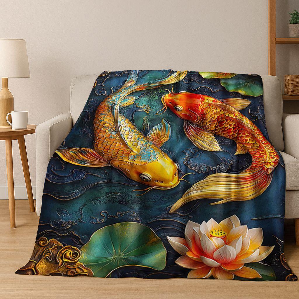 Роскошное Мультяшное Фланелевое Одеяло с Рыбами Кои и Инь-Ян, Уютное Мягкое Плед для Дома, Спальни, Кровати, Дивана, Подарок Ребенку