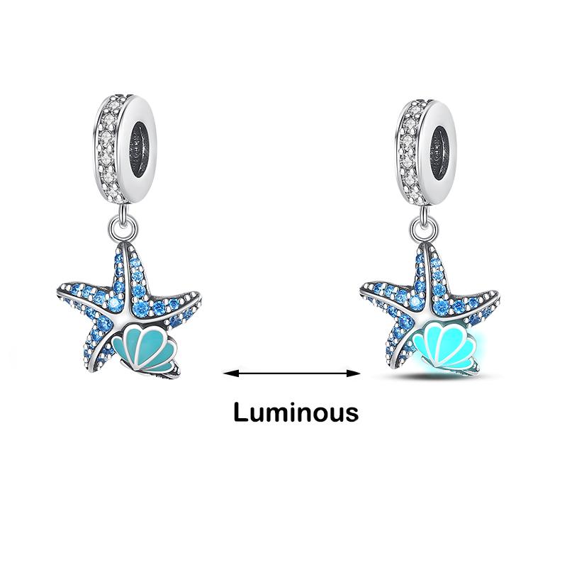100% 925 Sterling Silver Firefly Star Bling Bling Blue Luminous Charms Beads Fit 925 Original Bracelets DIY Fine Jewelry
