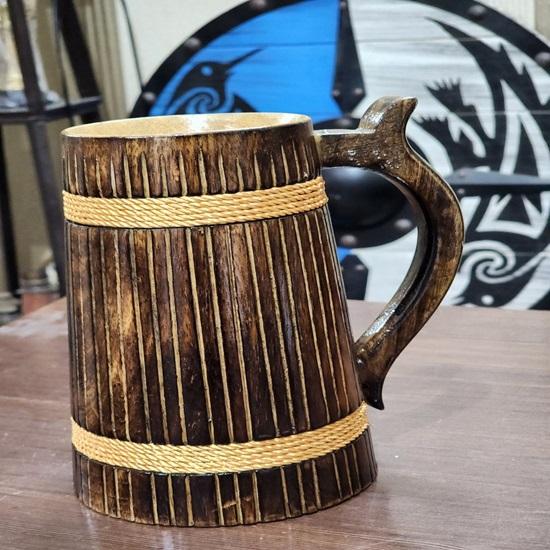Деревянная кружка для пива ручной работы с красивым узором из веревок, высота 17,78 см