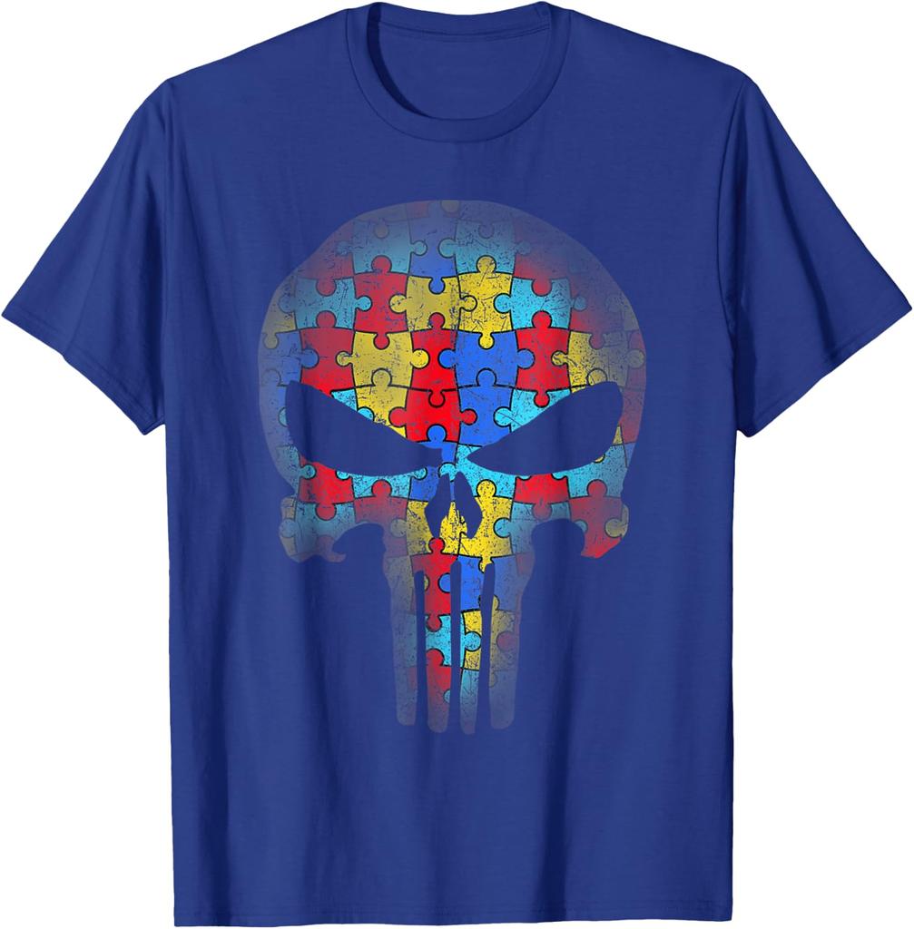 Skull Autism Awareness Puzzle Piece Shirt for All Age Unisex T-Shirt 5