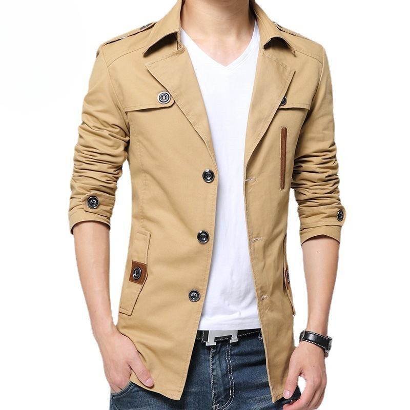 Men's Trench Coat Autumn and Winter Medium and Long Slim-fitting Fleece Thickened Winter Top Jacket