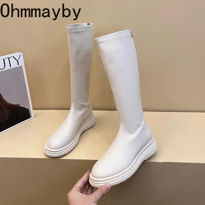 Fashion Winter Cotton Women's High Boots Fashion Soft Leather Back Zippers Long Botas Ladies Comfort Short Plush Knee High Booties