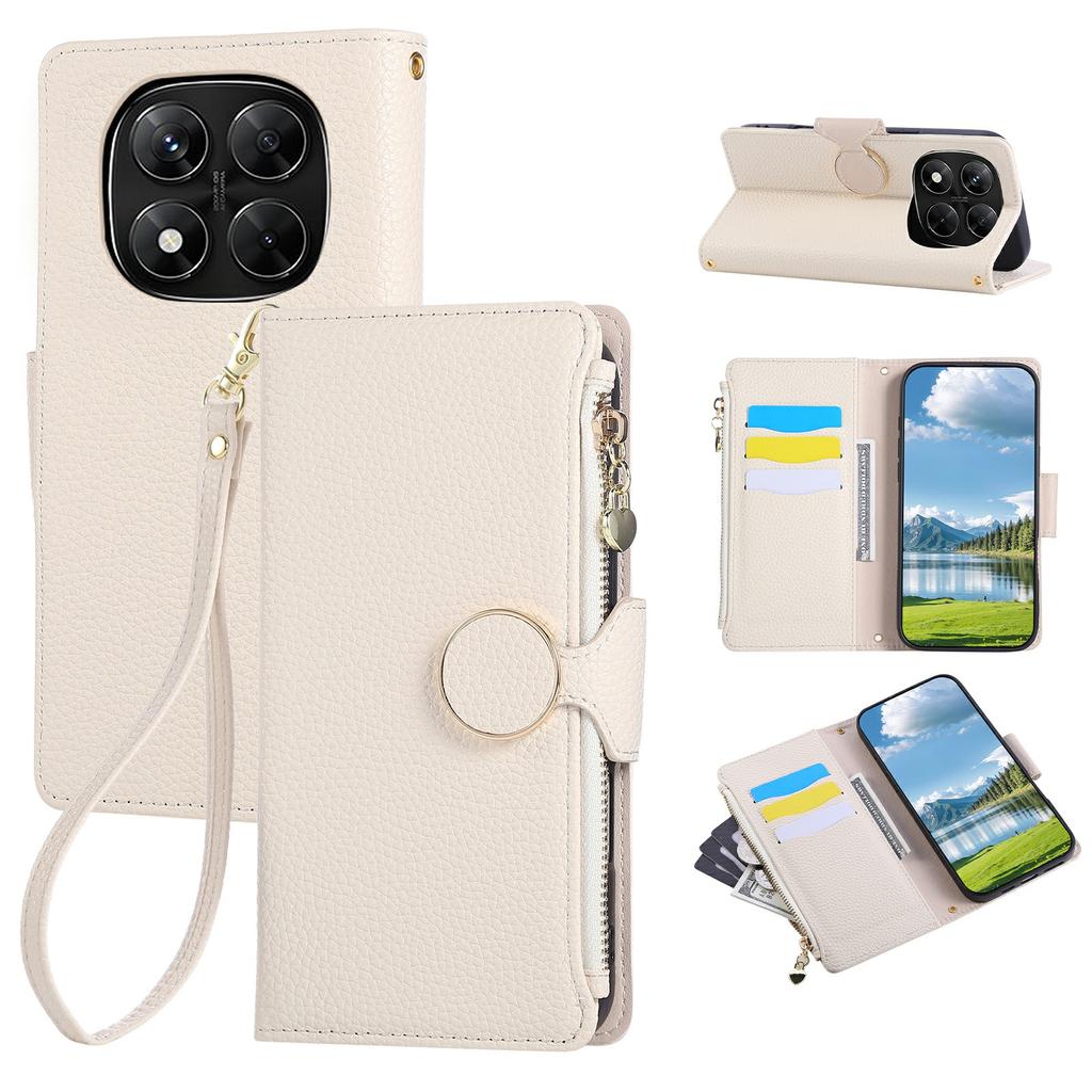 For Xiaomi Redmi Note 14 Pro 4G Case Zipper Wallet Leather Phone Cover with Wrist Strap