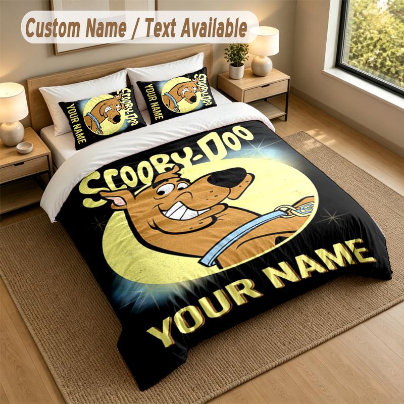 3Pcs Bedding Set Custom Name Text, 1 Sheet 2 Pillowcases Home Bed DecorScooby-Doo