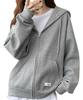 Elixio Long Loose Pastel All Seasons Women's Zip-Up Hoodie, Sleeve, Fit, Oversized, Casual, Colors, Spring, Autumn, (JP, Alphabet, M, Gray)