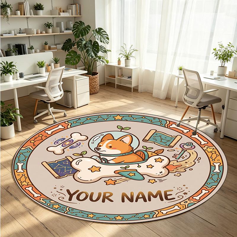 Space Celestial (108) Theme Round Crystal Velvet Rug Custom Name Text Personalized Floor Mat Home Decor Non Slip Crystal Carpet