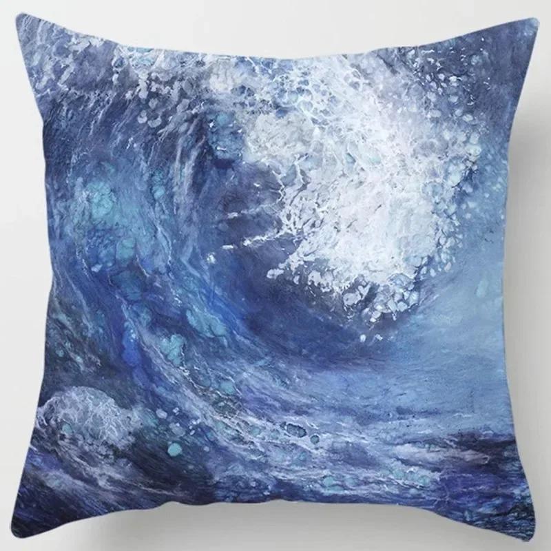 Blue Wave Pattern Cushion Cover Car Living Room Sofa Cushion Cover Luxury Home Decor Pillow Cover