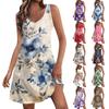 Women's Casual With Pockets Summer Beach Dress Printed Blouses For Women Dress V Neck Loose Tank Dresses