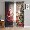 Christmas Room Christmas Tree Fireplace Tulle Sheer Window Curtains for Living Room Bedroom Modern Voile Organza Curtains Drapes