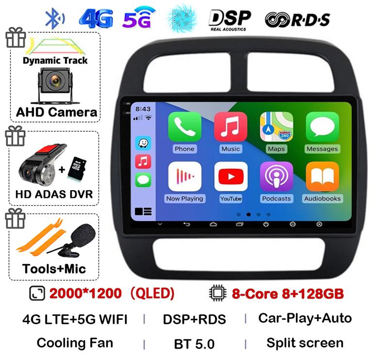 Android 14 Auto Carplay для Renault KWID K-ZE Dacia Spring 2015 2016 2017 2018 2019 Автомобильный мультимедийный проигрыватель GPS Радио DSP Stereo