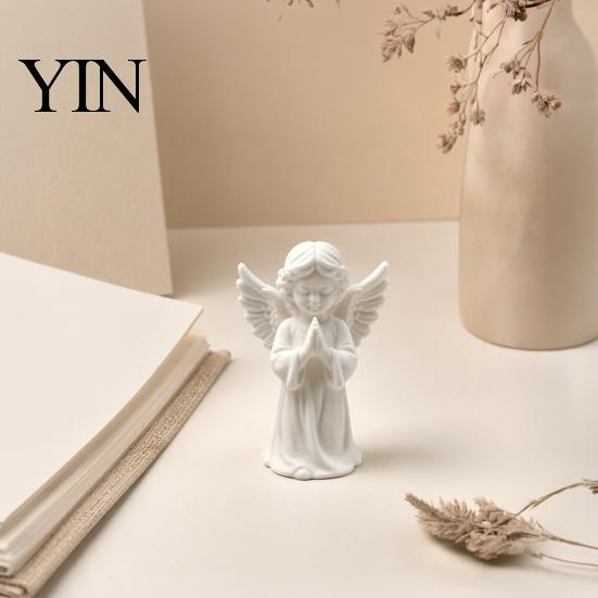 Stable Wide Base Angel Decoration 3D Printed Praying Statue, Elegant Matte White Cherub Figurine with Detailed Drop Resistant Odor Free Decor
