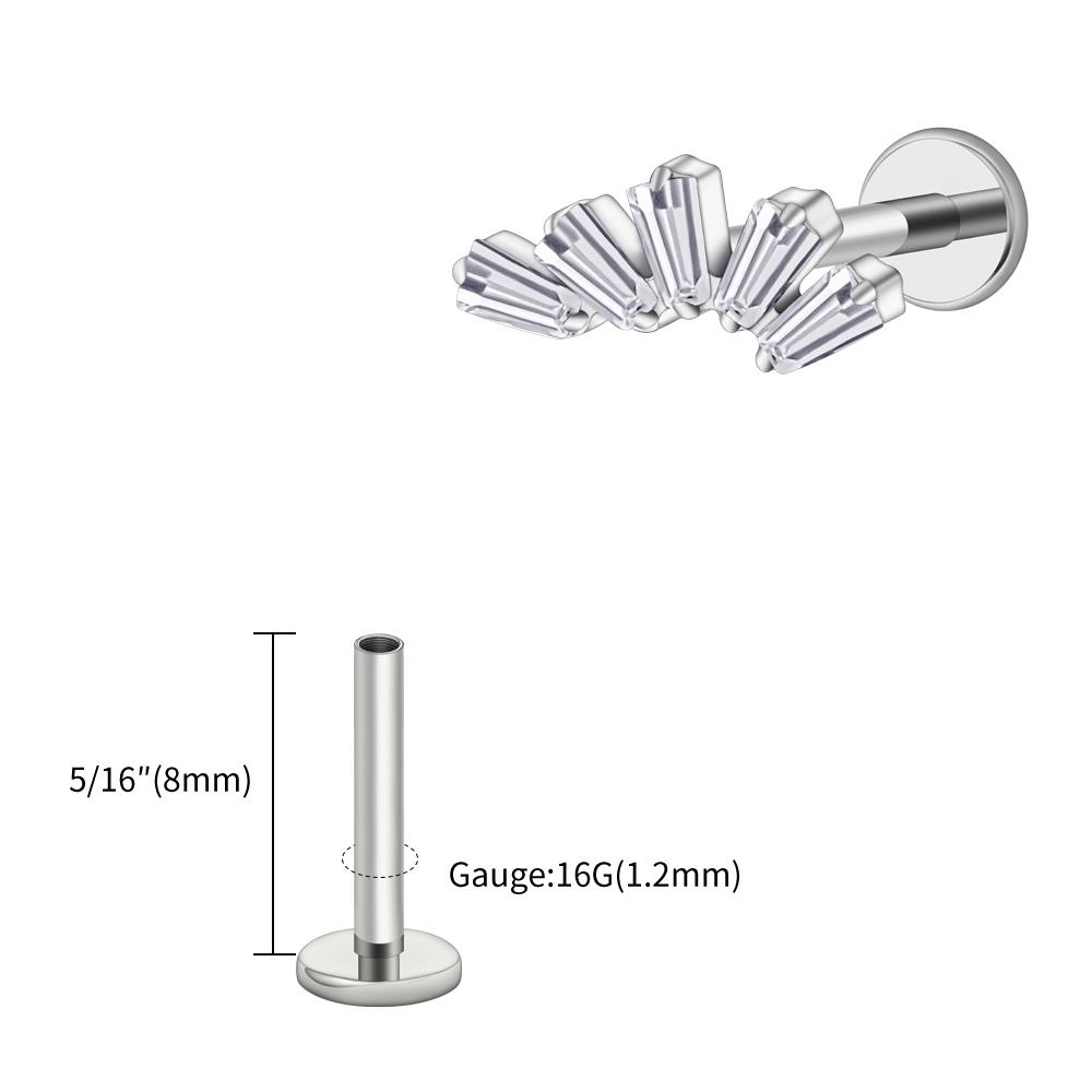 Правый Большой ASTM F136 Титан 16G Багет Кластерный Цирконий Лабрет Штифт Трапеция Хрящ Уха Мочка Уха Пирсинг