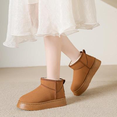 Женские водонепроницаемые зимние ботинки с меховой подкладкой 2023: Толстая подошва и теплый хлопковый дизайн