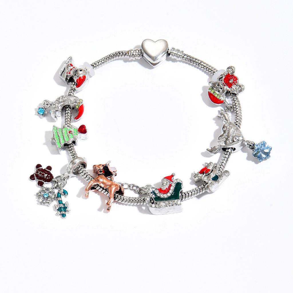 Christmas Snowman Deer Charm Bracelets Zinc Alloy Holiday Gift For Men Women