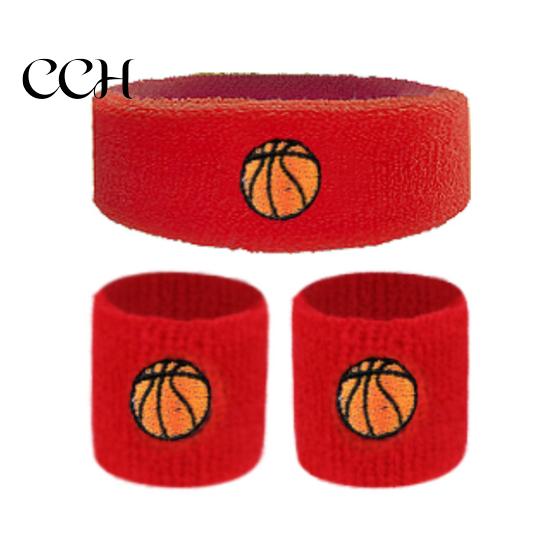 Comfortable Sports Wristband 1 Set Kids Headband Ball Embroidery Stretch Breathable Boys Girls Sweat Absorbing Knitted Basketball Volleyball