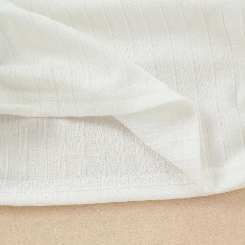 Girl's Long Sleeved Elastic Tight Fitting T-shirt with Side Waist Decoration Bow Girl's White Round Neck Top