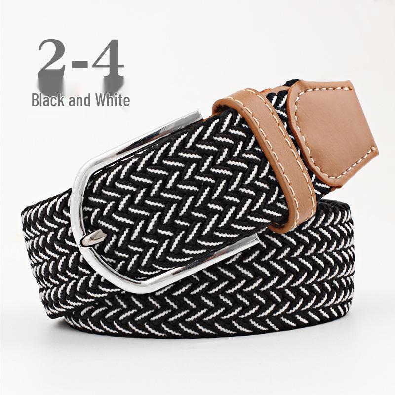 Korean Style Elastic Braided Canvas Belt with Pin Buckle for Men and Women