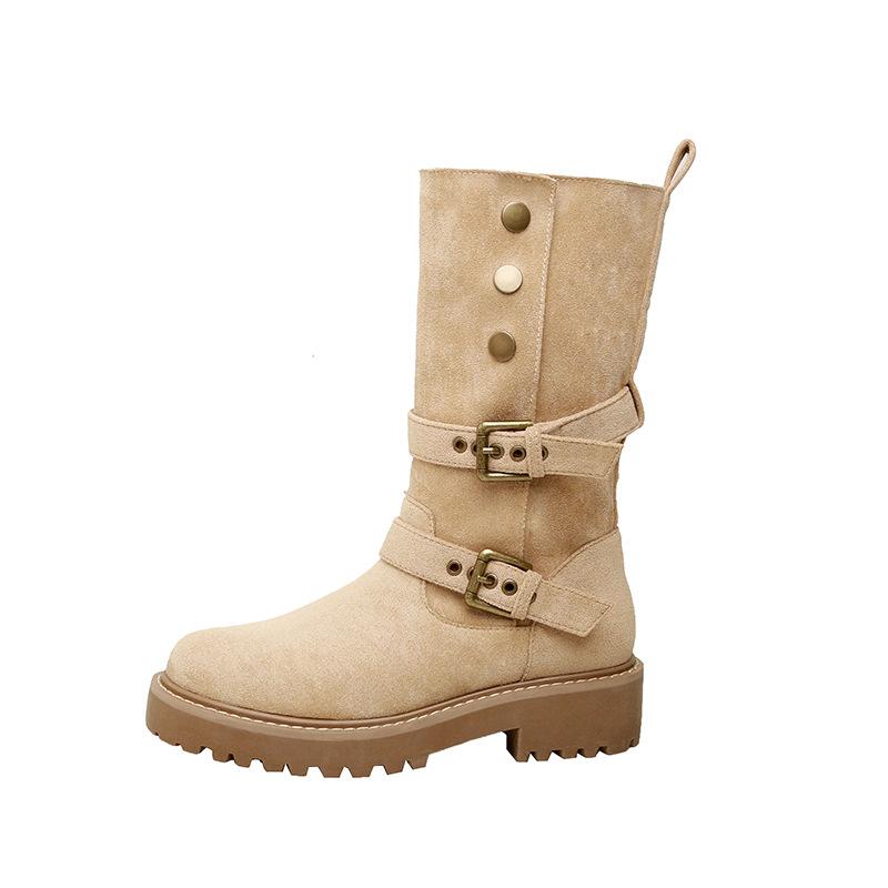 Autumn and Winter Maillard Retro Martin Boots Women's Fashion Versatile Thick-soled Two Wear Piled Boots Medium Tube Thin Boots Women