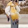 Autumn and Winter New Cloud Gradual Change Printing Shawl Men's and Women's Tassel Shawl Handmade Rough Beard Contrasting Scarf Scarf