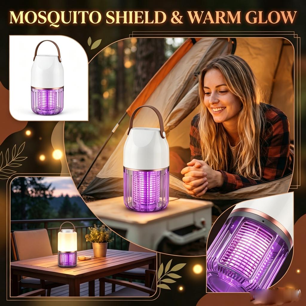 Portable Electric Mosquito Killer Lamp with USB Rechargeable Battery Powered Insect Trap for Indoor Outdoor Use with Hanging Handle