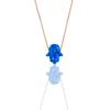 Silver Rose Fatma Mother Hand Necklace with Blue Opal Stone
