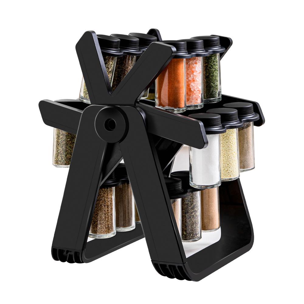 Rotating Glass Spice Rack Set with Spice Jars
