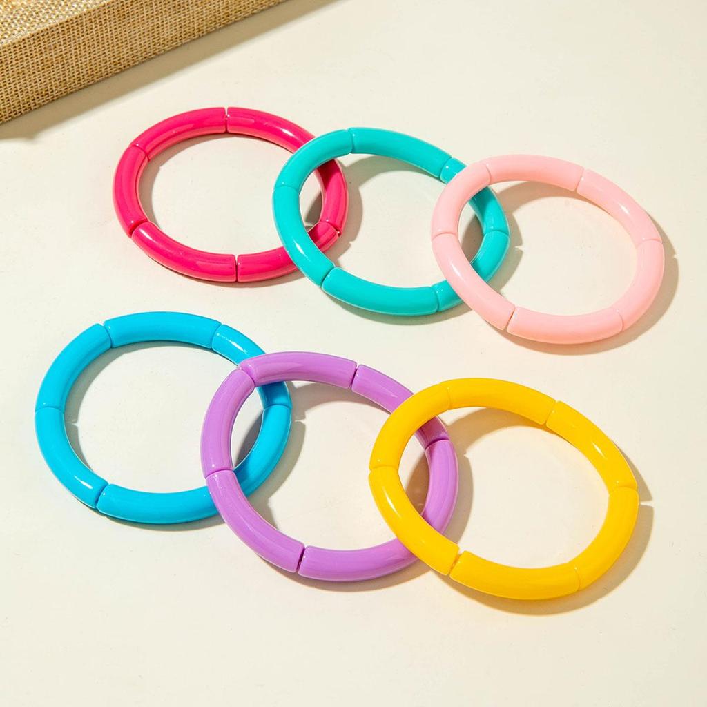 Cross Border Fashion and Cute Dopamine Style Round Tube Acrylic Bracelet for Women Jewelry Seaside Tourism Macaron Color Bracelet Matching