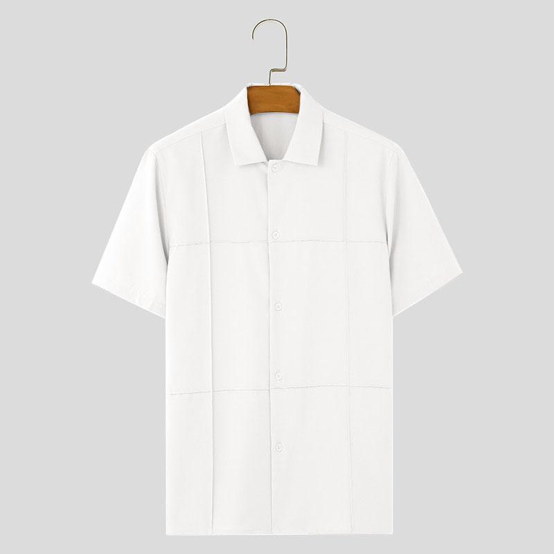 INCERUN Мужские летние рубашки с лацканами и пуговицами, повседневная рабочая одежда, офисные топы