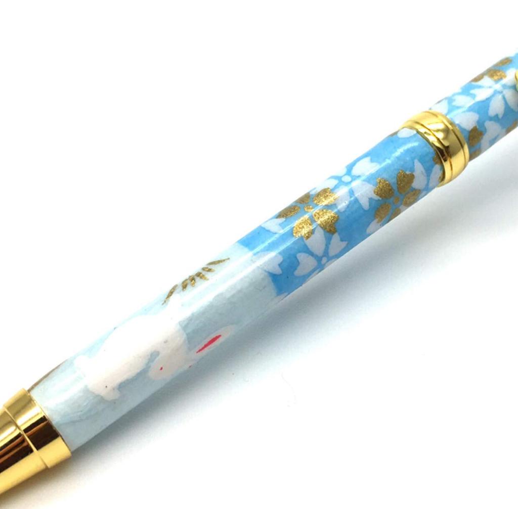 В кедровой подарочной коробке Mino Washi Pen Ichimatsu Light Yuzen Pattern Сделано в Японии [Поставляется в коробке! ] [Кролик синий] TM-1600-BL