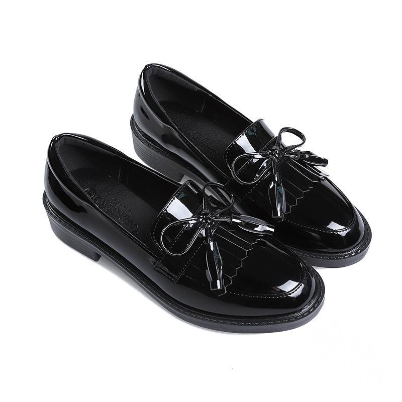 Туфли на плоской подошве, маленькие кожаные туфли, осенние черные на одной педали