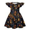 Girls Halloween Casual Round Neck Dress Ruffle Cap Sleeves A-Line Skater Dress Soft Comfortable Fabric Suitable for Daily Wear