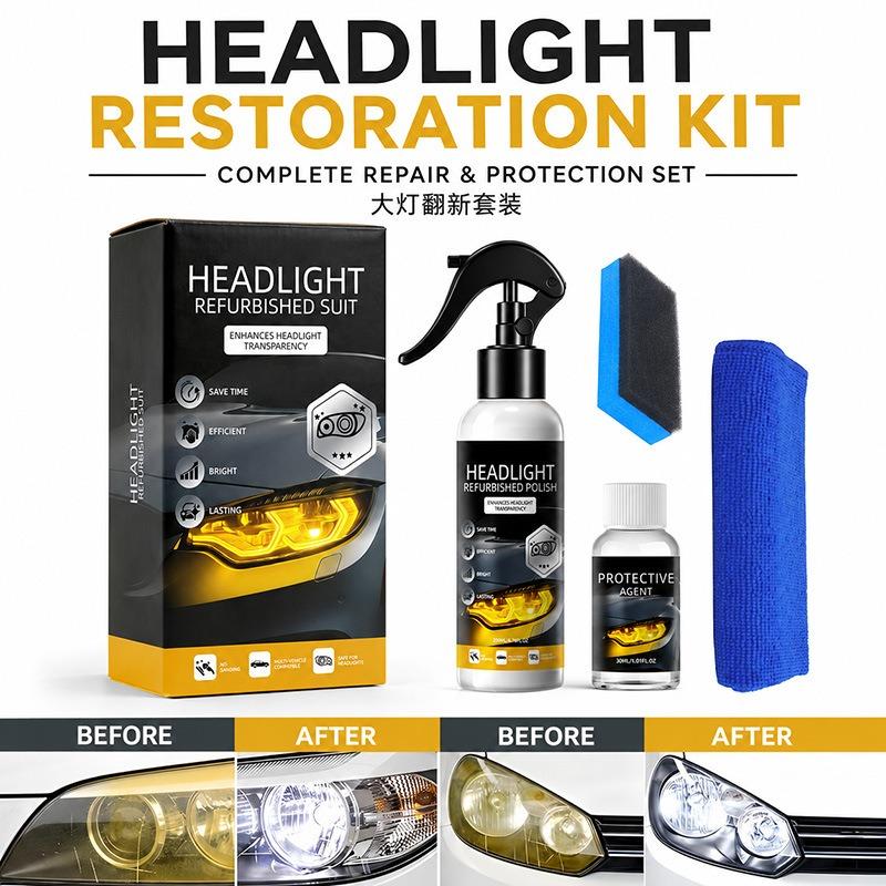 Car Headlight Restoration Kit Remove Yellowing Increase Brightness Anti Aging Care Set