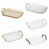 Transparent Clear Luxury Tray Gold Rim Dining Tea Serving Platter Decorative Tray  Home Decor