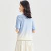 Autumn women's round neck short sleeved solid color gradient commuting versatile knitted wool sweater pullover top