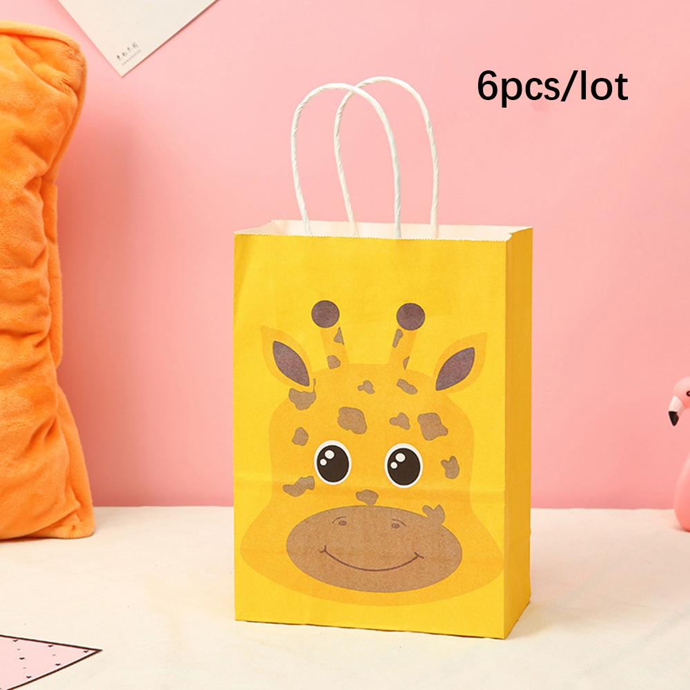6 шт. бумажный пакет с изображением животных джунглей, мультяшный лев, тигр, зебра, подарочный пакет для украшения вечеринки в джунглях, детские подарочные пакеты для упаковки печенья