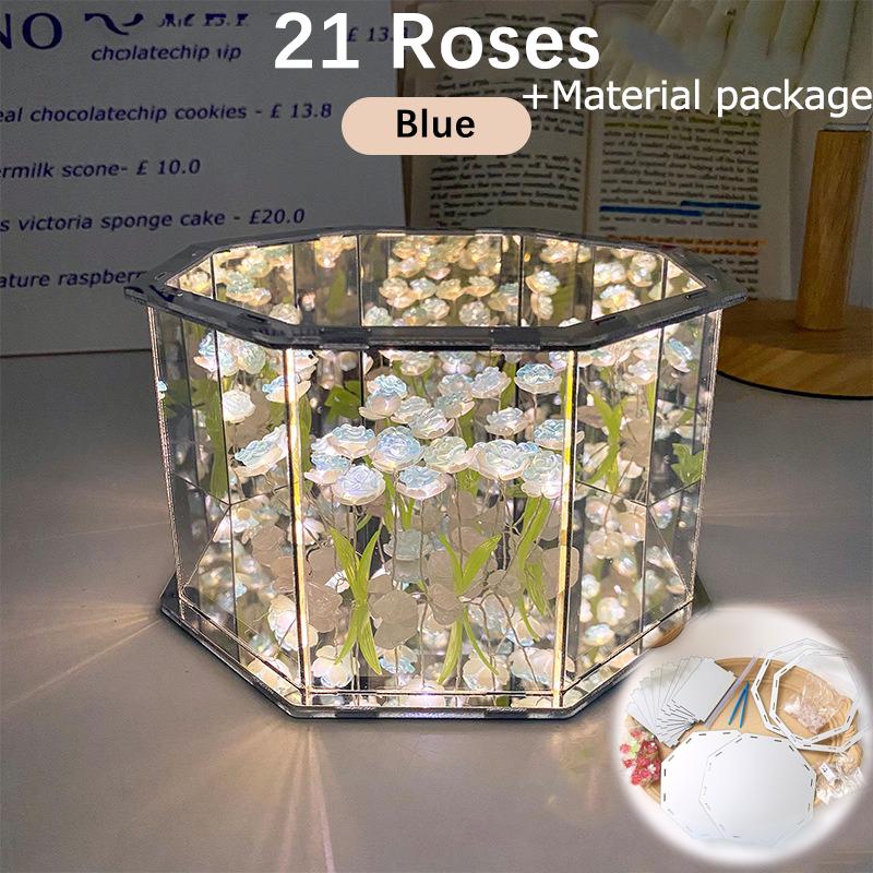 Handmade Rose Mirror Small Night Light Creative Night Gifts DIY Day Mother's Day Rose Light Valentine's Octagon