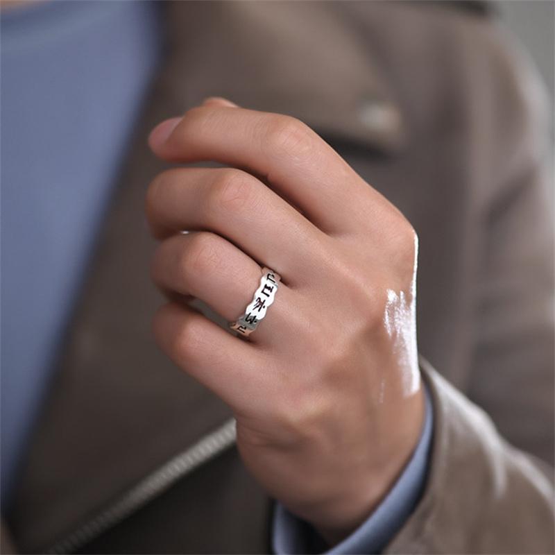 Винтажное санскритское полое кольцо с шестью символами буддийского сердца Сутры для мужчин, ювелирные изделия, индивидуальное кольцо из серебра 925 пробы, мужское кольцо на палец