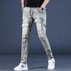 Мужские ретро-джинсы Slim Fit Workwear Heavy Washed - Весна и осень, узкие брюки с потертыми краями