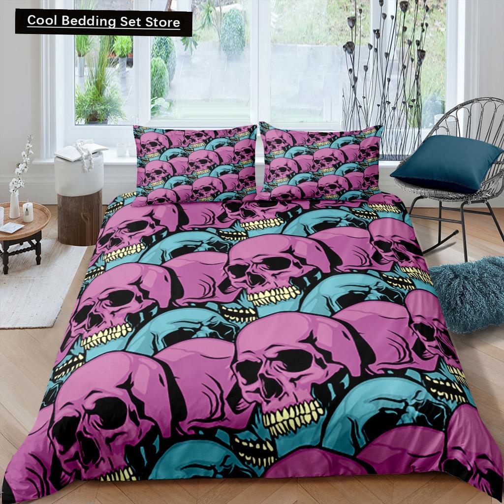 Скелет King Queen Пододеяльник Череп Постельное белье Комплект для детей Подростков Взрослых Хэллоуин Спальня Декор Мягкий Одеяло Чехол Наволочки