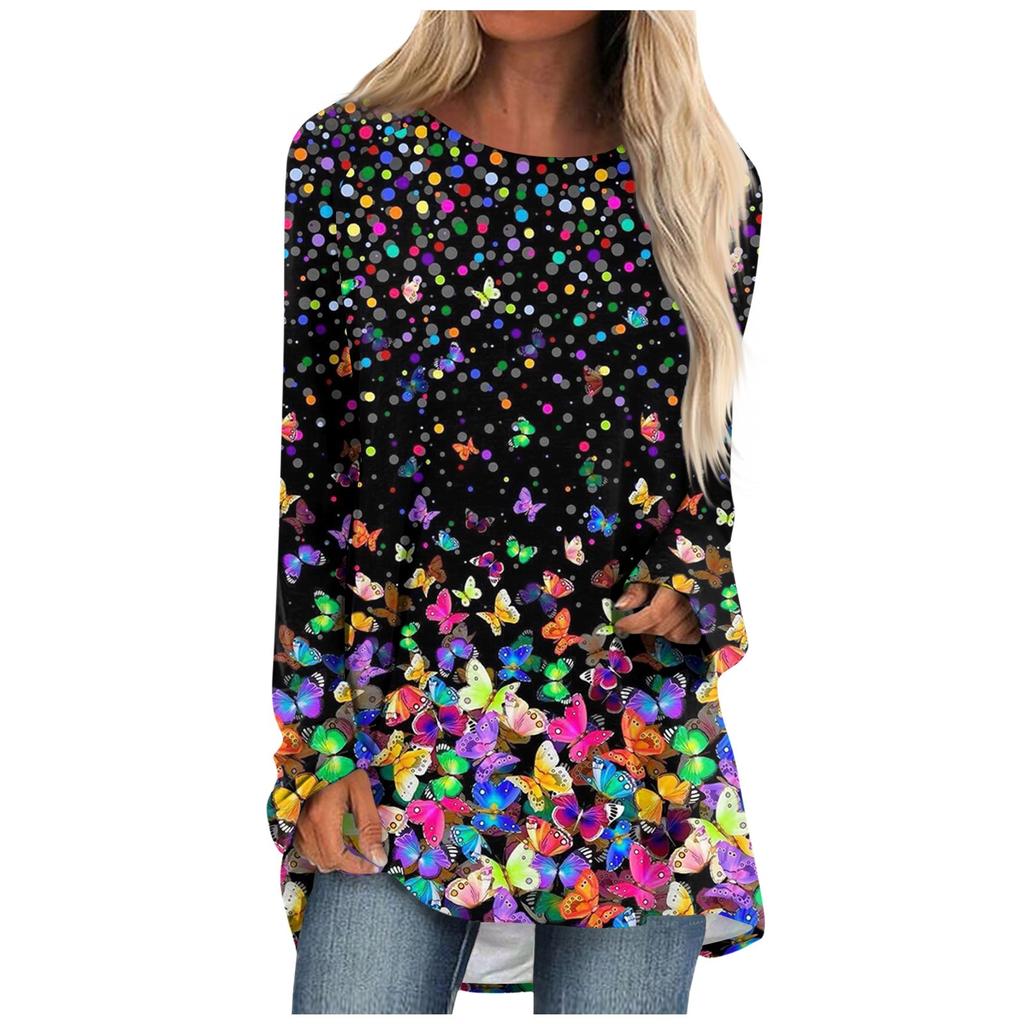 Women's Casual Fashion Floral Print Long Sleeve O-Neck Pullover Top Blouse