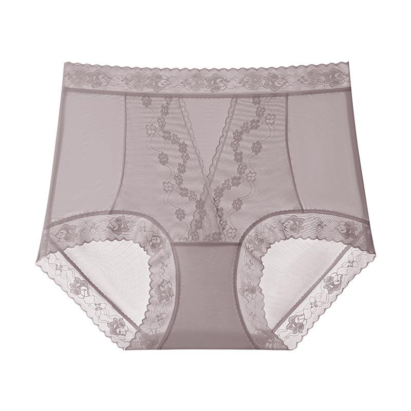 Женские кружевные трусы-слипы большого размера на весну и лето с удлиненной ластовицей без следов от пластика, подтягивающие живот и бедра, с высокой талией