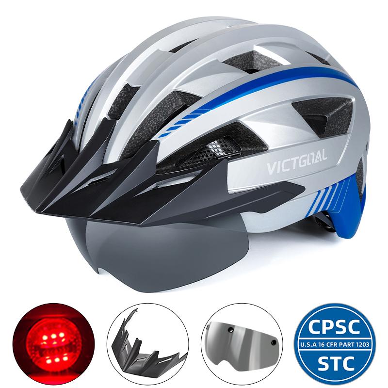 VICTGOAL MTB Road Bike Helmet for Men Women Visor Goggles LED Rear Light Mountain Bicycle Helmet Adults Racing Cycling Helmets