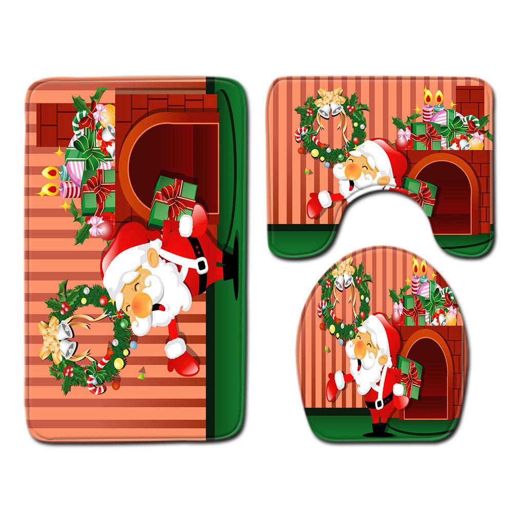 Рождественский коврик для ванной, туалетный трехпредметный набор