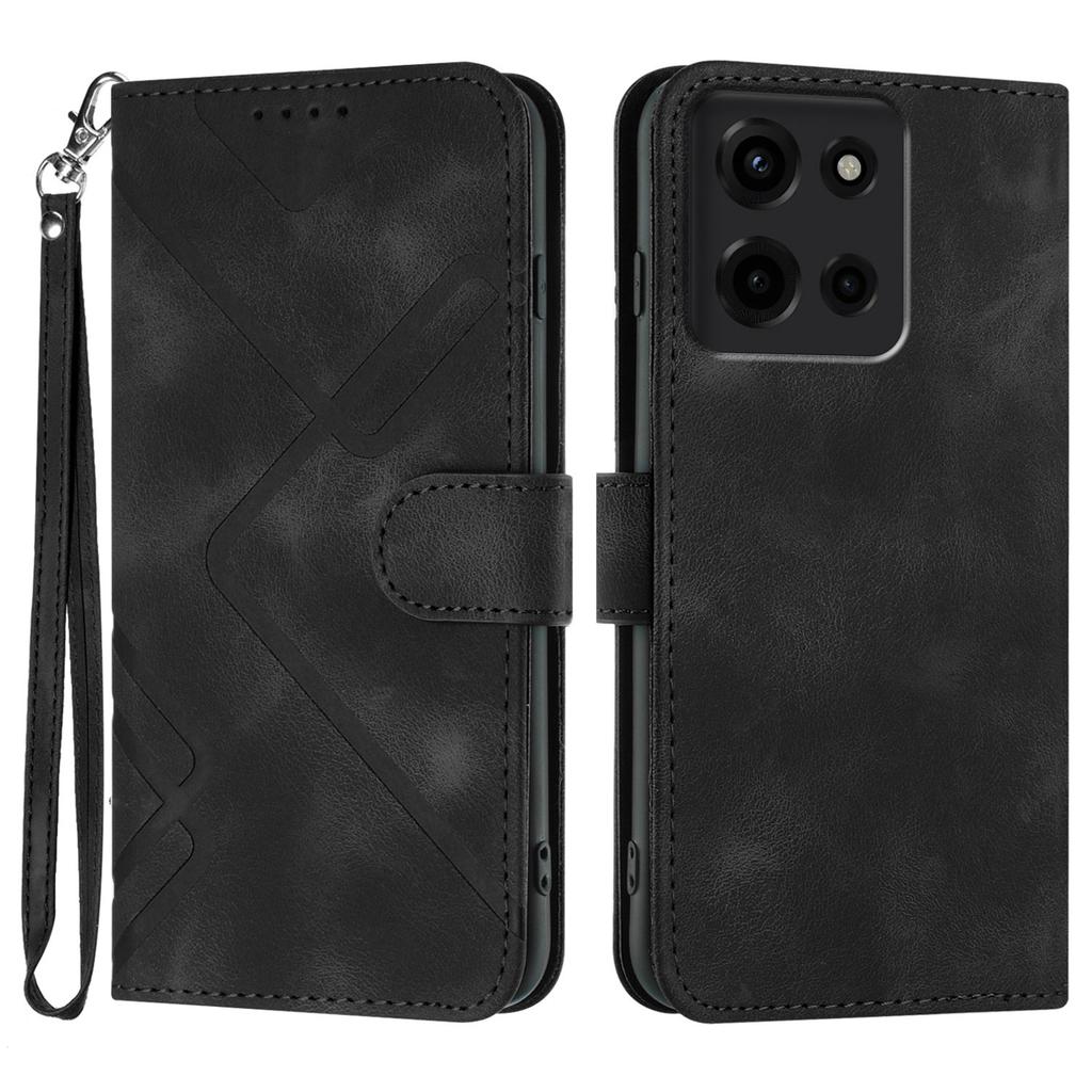 Для Motorola Мото G 5G (2025) Чехол-кошелек Line Imprinted PU Leather Phone Cover с ремешком
