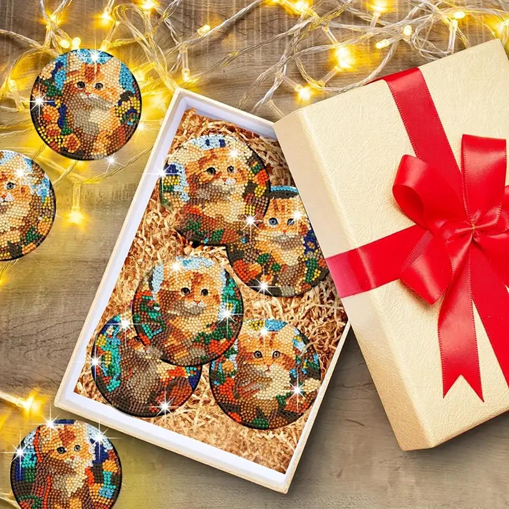 8 шт./набор подставок с рисунком в виде кошек, расписанных алмазами, подставки для самостоятельного изготовления с держателем, подходят для начинающих и взрослых, товары для творчества и рукоделия, подарки