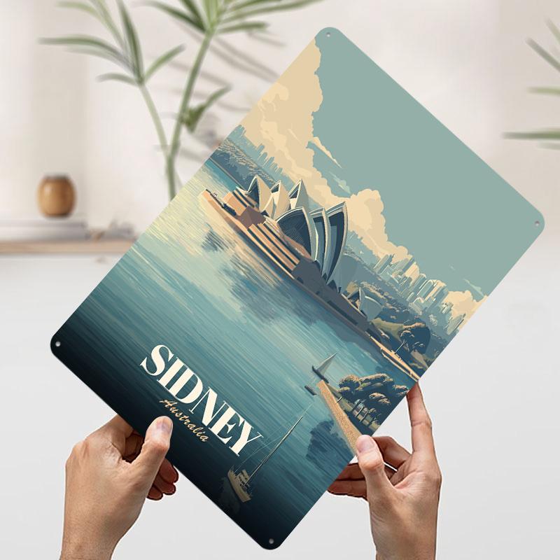 Sydney Opera House Travel Tin Plaque Poster Customized Wall Art Retro Vintage Metal Signs for Man Cave Desk Decor Room Ornaments